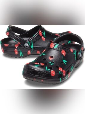 CROCS Black Clog with Pink Cherry Print
